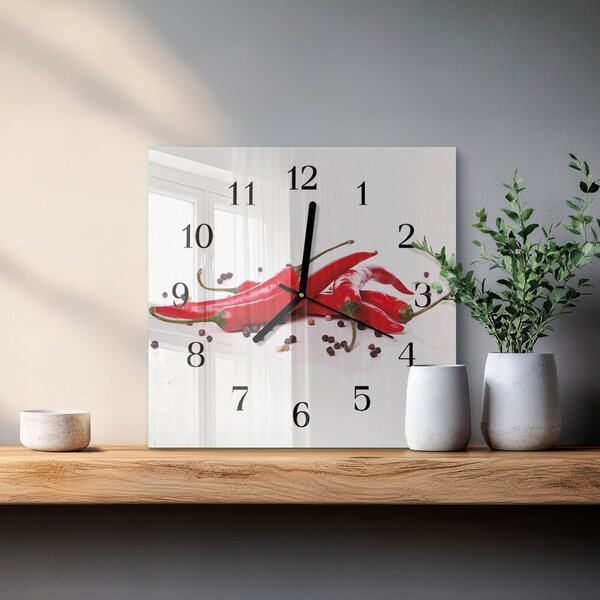 Skleněné hodiny na stěnu Chilli papričky zskc-30x30-00180572