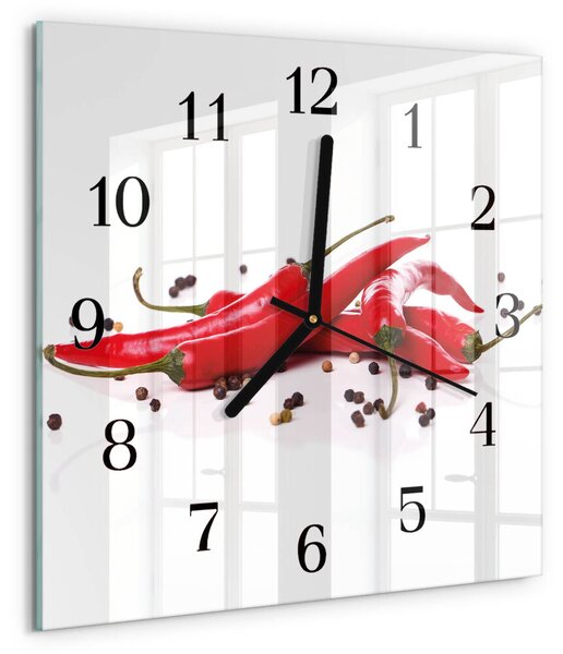 Skleněné hodiny na stěnu Chilli papričky zskc-30x30-00180572