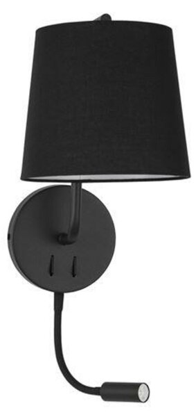 NOVA LUCE nástěnné svítidlo SAGE černý hliník černé stínidlo vypínač na těle E27 1x12W LED 1x3W 220V bez žárovky IP20 čtecí lampička 9129330
