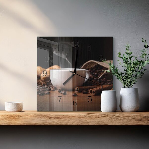 Skleněné hodiny na stěnu Káva zskc-30x30-00180191
