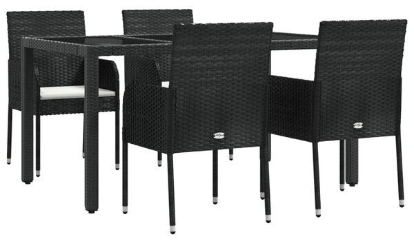 5dílný zahradní jídelní set s poduškami černý polyratan