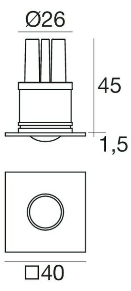 Linea Light iLed Nitum_Q, zápustné svítidlo, 2W LED 3000K, úhel svícení 30°, matný nikl, 4x4cm, IP44