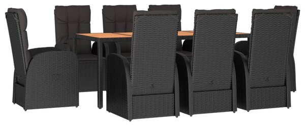 9dílný zahradní jídelní set s poduškami černý polyratan