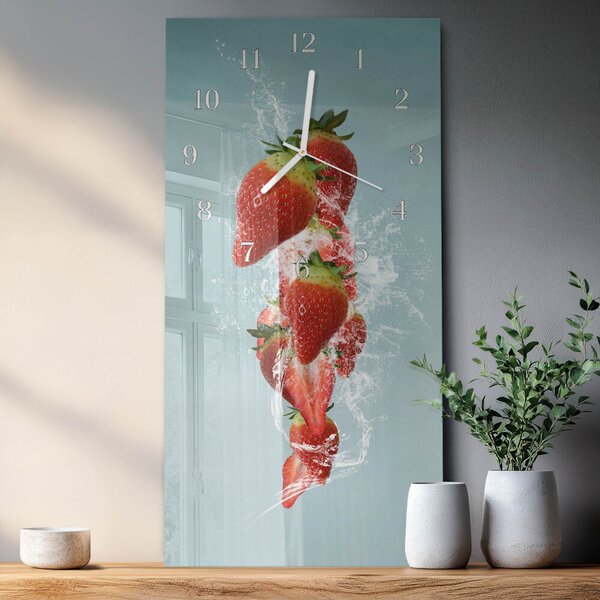 Skleněné hodiny vertikální Jahoda zsppb-30x60-00080682