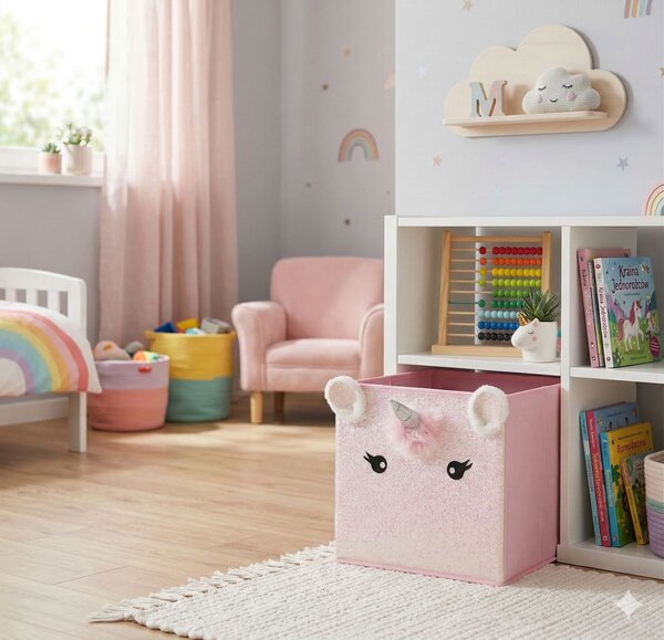 Úložný box Unicorn, 29x29x29 cm, růžová