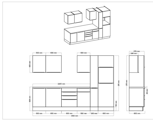 KUCHYŇSKÝ BLOK 310/211/60 cm Respekta - Online Only kuchyňské linky, Online Only