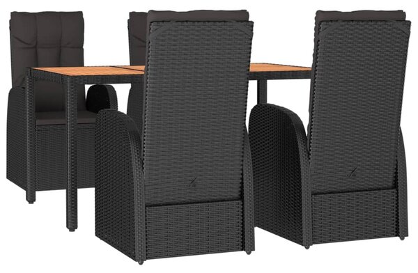5dílný zahradní jídelní set s poduškami černý polyratan