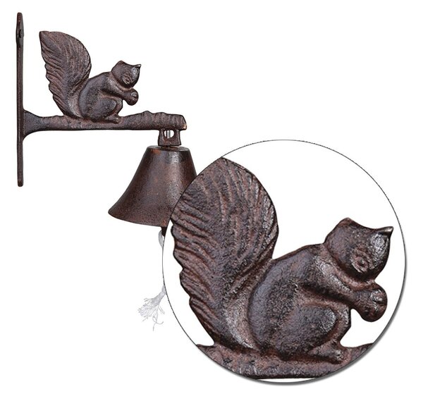 Zahradní zvonek Squirrel, 19x9,5 cm, litina, hnědá