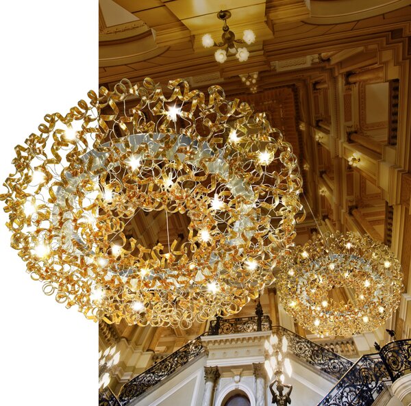 Metal lux 206.610.06 Astro Amber, designové závěsné svítidlo v průměru 170cm, 28x40W, ambrové sklo, chrom