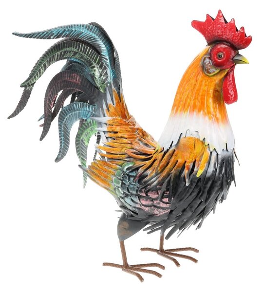 Zahradní kovová figurka Rooster 1, 40,5 cm, vícebarevná