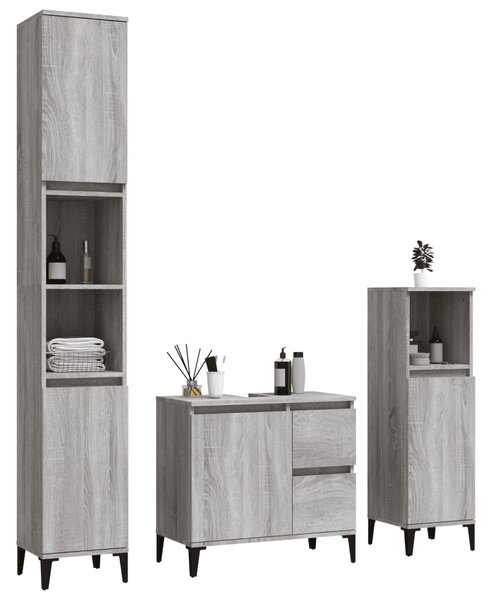3dílný set koupelnových skříněk šedý sonoma kompozitní dřevo 3185549