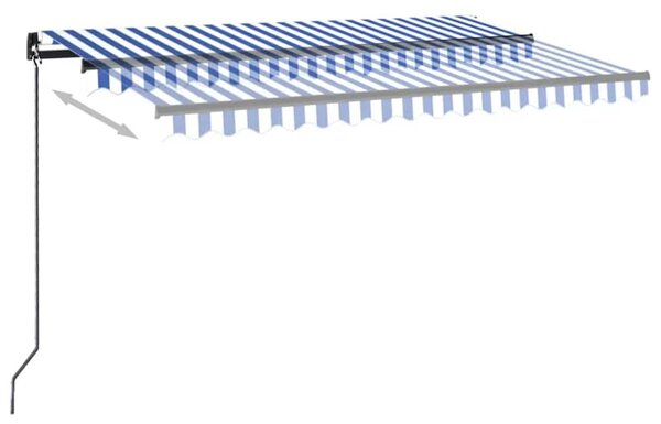 Ručně zatahovací markýza s LED světlem 450 x 300 cm modrobílá