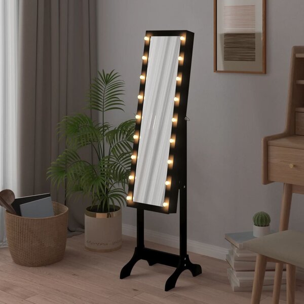 Volně stojící zrcadlo s LED černé 34 x 37 x 146 cm
