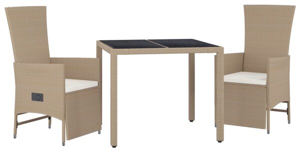 3dílný zahradní jídelní set s poduškami béžový polyratan