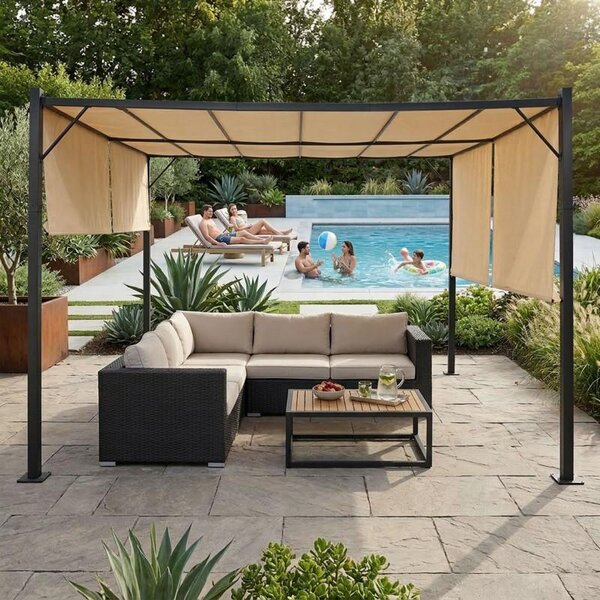 MultiGarden DN-FG-362 Zahradní pergola s bočními roletami 3 x 4 m, béžová