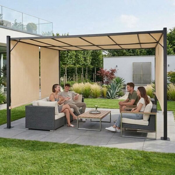 MultiGarden DN-FG-362 Zahradní pergola s bočními roletami 3 x 4 m, béžová