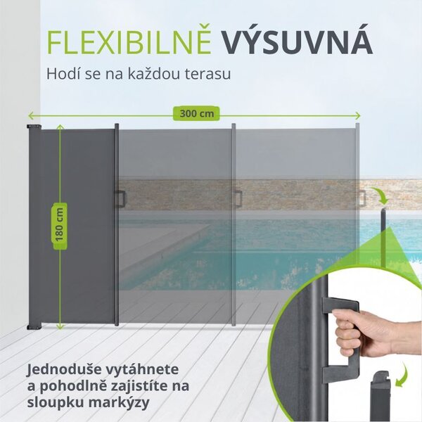 Boční markýza 300 x 180 cm pro terasu a balkon, antracit