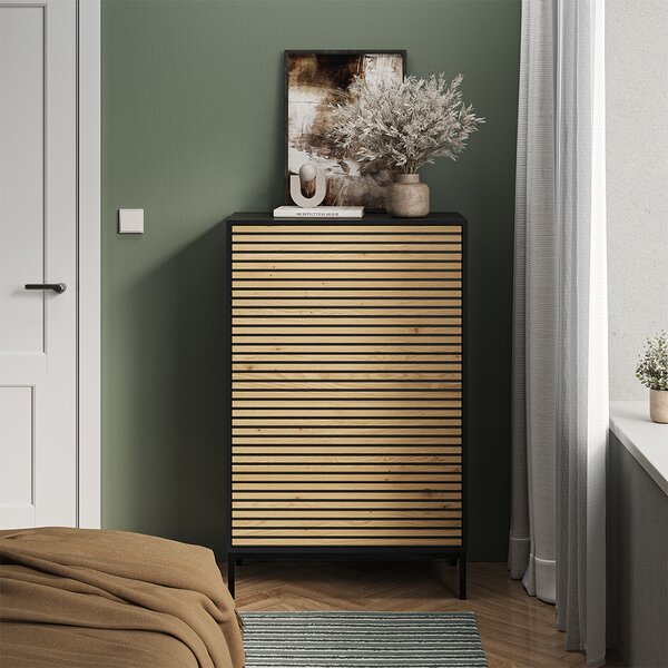Komoda Vicco Eliza Zlatý dub power/antracit 76 x 120 cm s 5 zásuvkami, Model 54754