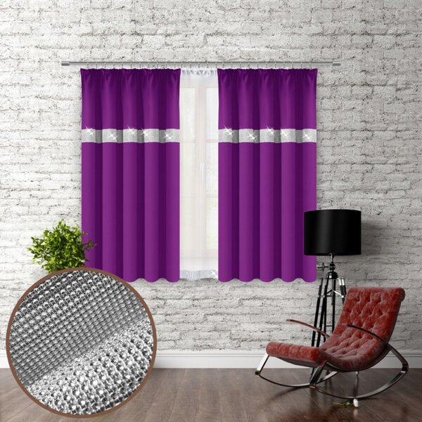 Závěs na řasící pásce se zirkóny 140x160 cm fuchsia Barva Fuchsia Rozměry 140x160 cm