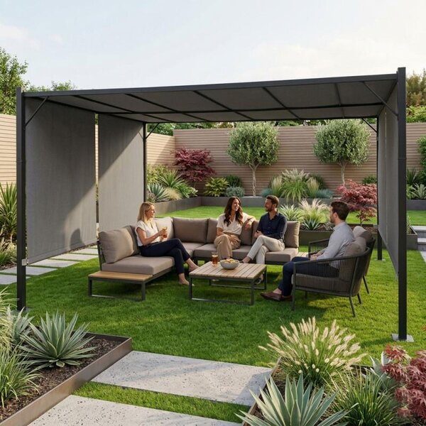 MultiGarden DN-FG-362 Zahradní pergola s bočními roletami 3 x 4 m, šedá