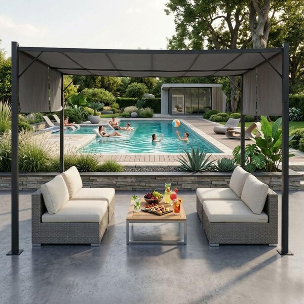 MultiGarden DN-FG-362 Zahradní pergola s bočními roletami 3 x 4 m, šedá