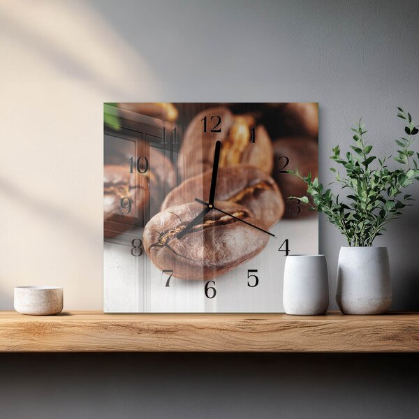 Skleněné hodiny na stěnu Kávová zrna zskc-30x30-00180746