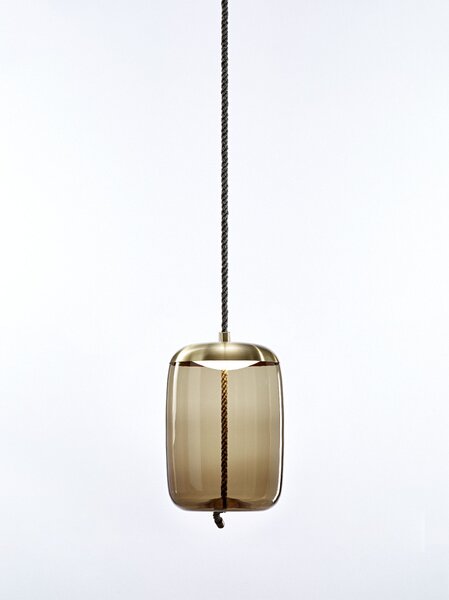 Brokis PC01019_006 Knot Cilindro, závěsné svítidlo, hnědé kouřové sklo - mosaz, 14W LED 2700K stmívatelné, prům.30cm