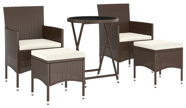 5dílný zahradní bistro set polyratan a tvrzené sklo hnědý