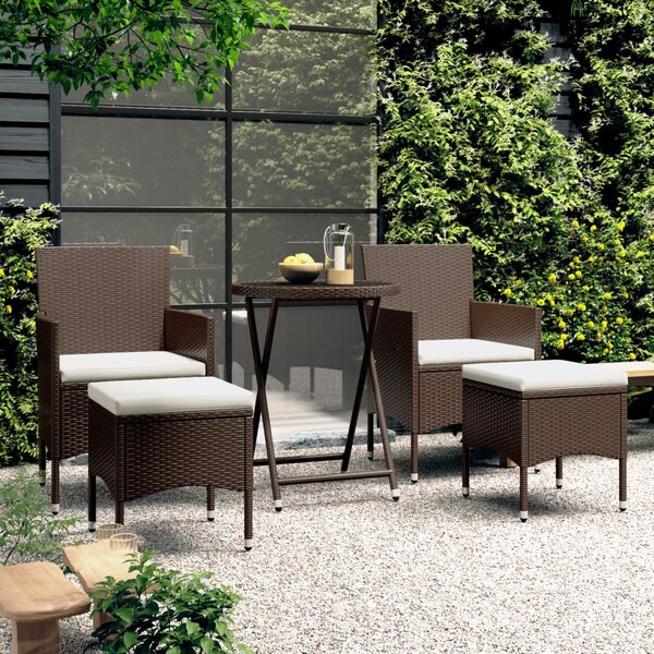 5dílný zahradní bistro set polyratan a tvrzené sklo hnědý