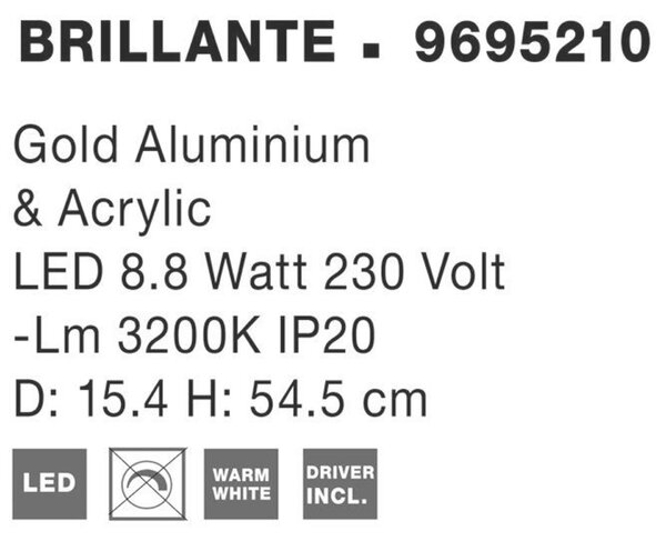 NOVA LUCE stolní lampa BRILLANTE zlatý hliník a akryl LED 8.8W 230V 3200K IP20 9695210