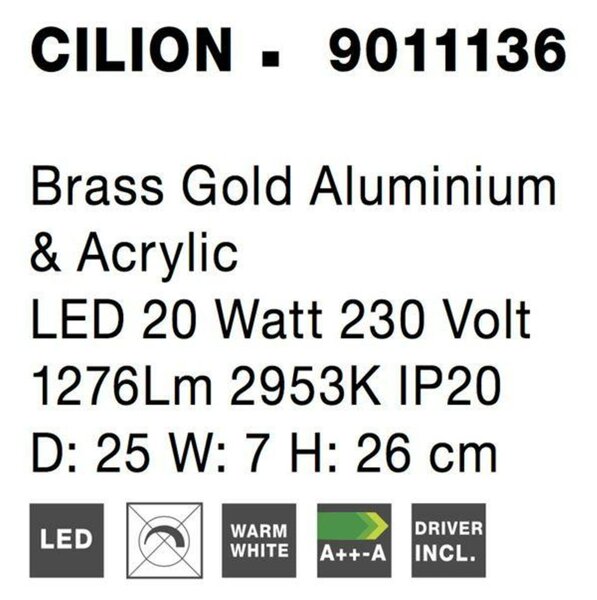 NOVA LUCE stolní lampa CILION zlatý mosazný hliník a akryl LED 20W 230V 2953K IP20 9011136