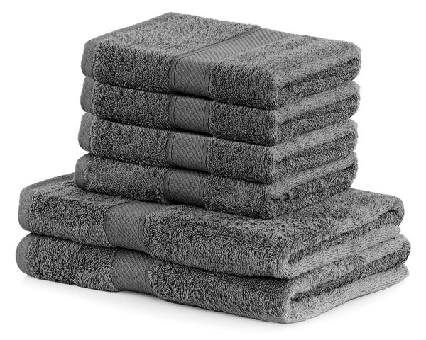 Set 2 tmavě šedých osušek a 4 ručníků DecoKing Bamby Charcoal