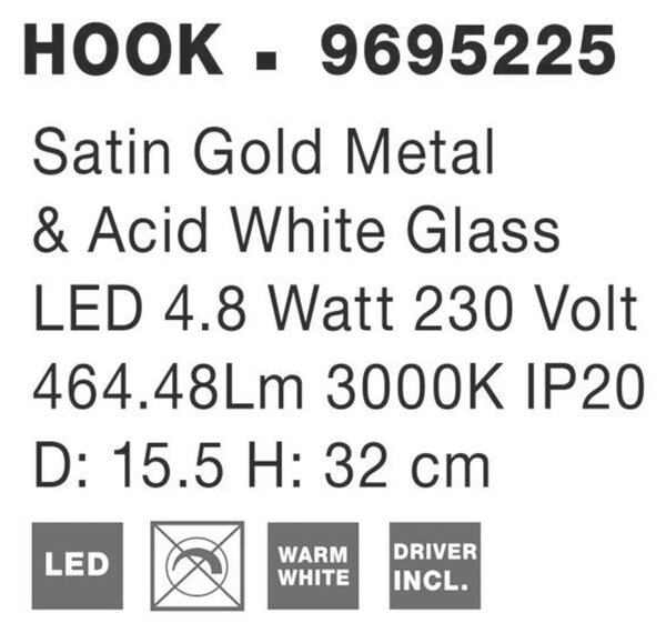 NOVA LUCE stolní lampa HOOK saténový zlatý kov a opálové bílé sklo LED 4.8W 230V 3000K IP20 9695225