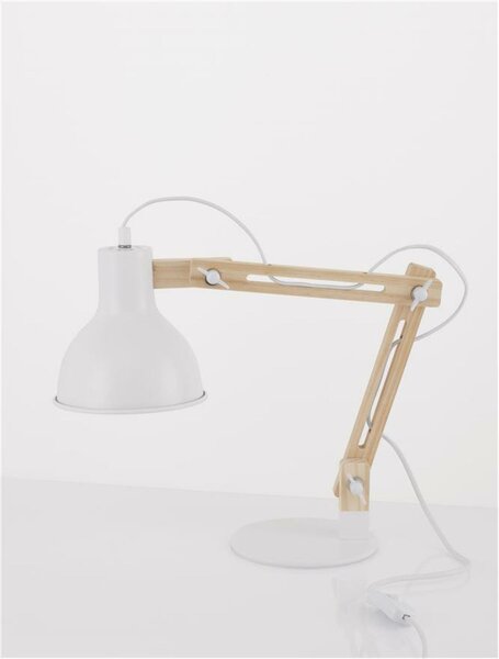 NOVA LUCE stolní lampa GROU matný bílý kov a dřevo E27 1x12W 230V IP20 vypínač na těle bez žárovky 9620129