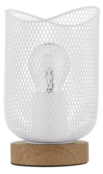 NOVA LUCE stolní lampa LYRON matný bílý kov přírodní dřevo E27 1x12W 230V IP20 bez žárovky 9555800