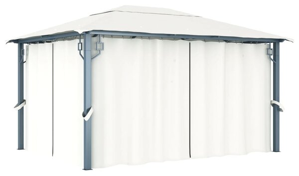 Altán se závěsy a světelnými LED řetězy 4 x 3 m krémový hliník