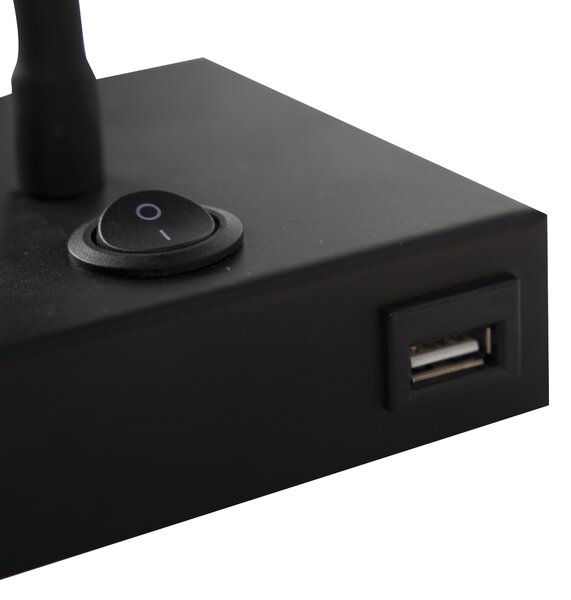 Moderní flexibilní nástěnné svítidlo USB černé - Zeno