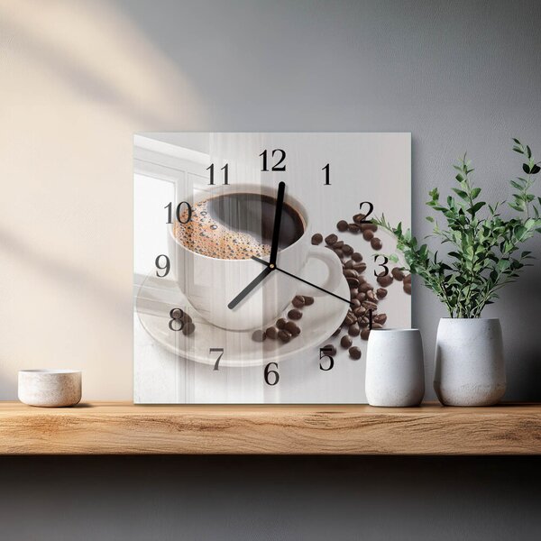 Skleněné hodiny na stěnu Šálek kávy zskc-30x30-00182520