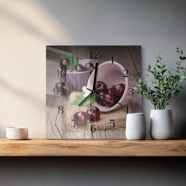 Skleněné hodiny na stěnu Burgundské třešně zskc-30x30-00178822