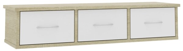 Nástěnná police se zásuvkami - bílá a sonoma dub | 90x26x18,5 cm