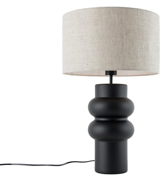 Designová stolní lampa černá s tkaným stínítkem světle šedá 35 cm - Alisia
