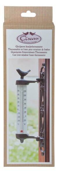 Nástěnný teploměr Bird, 27x5,5 cm, litina hnědá