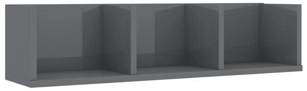 Nástěnná police na CD - dřevotříska - šedá vysoký lesk | 75x18x18 cm