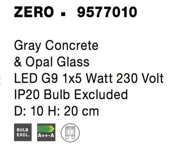 NOVA LUCE stolní lampa ZERO šedý beton a opálové sklo G9 1x5W 230V IP20 bez žárovky 9577010