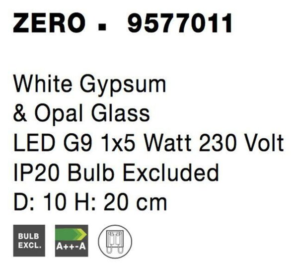 NOVA LUCE stolní lampa ZERO bílá sádra a opálové sklo G9 1x5W 230V IP20 bez žárovky 9577011
