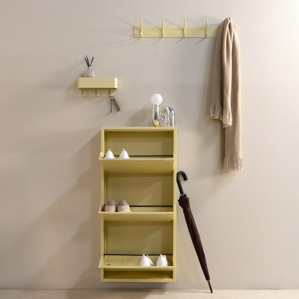 Světle žlutý ocelový výklopný/závěsný botník 50x103x15 cm Billy – Spinder Design