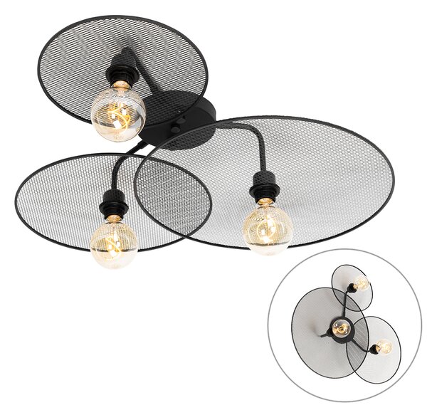 Designová nástěnná lampa černá s pletivem 3-světlo - Jane