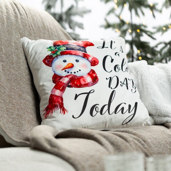 VÁNOČNÍ DEKORAČNÍ POVLAK NA POLŠTÁŘ SNOWMAN 45X45 CM VZOROVANÁ