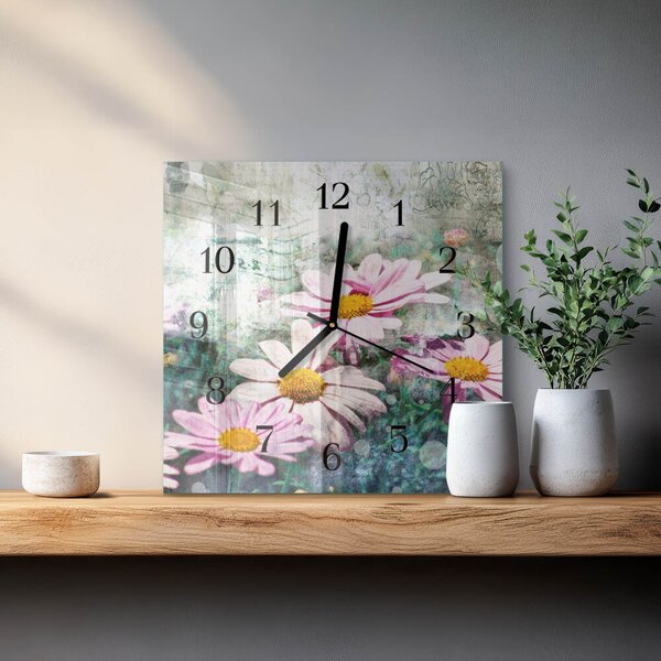 Skleněné hodiny na stěnu Květiny zskc-30x30-00177870