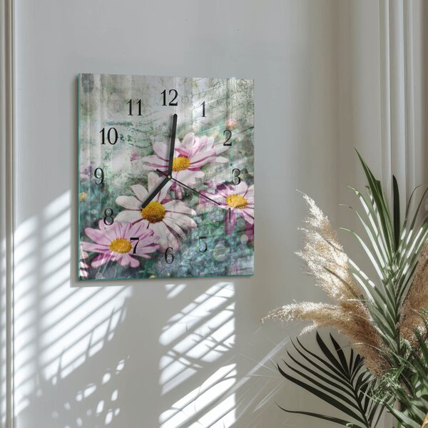 Skleněné hodiny na stěnu Květiny zskc-30x30-00177870